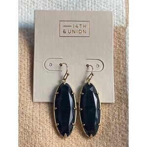 14th and Union Black Gem Gold-Toned Drop French Hoop Closure Earrings NWT